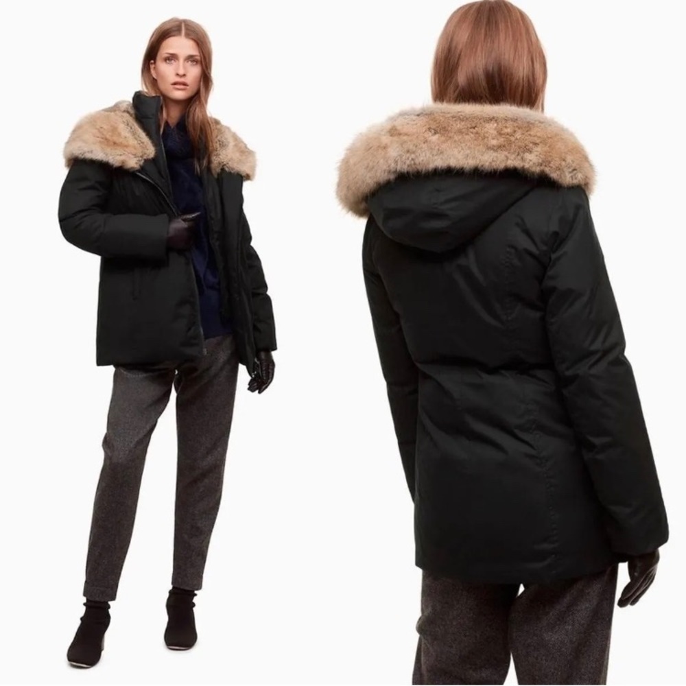 Aritzia Babaton Black Goose Down Faux Fur Hood Winter Parka Jacket